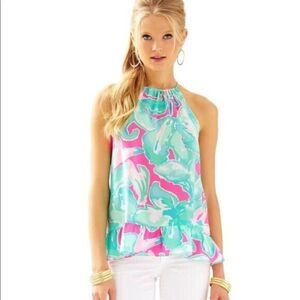 Lilly Pulitzer Millie Tropical Sands Halter Top - Size: Small